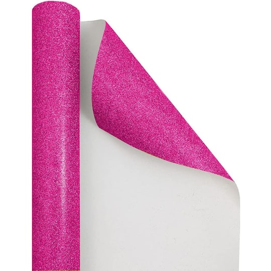 JAM Paper Hot Pink Glitter Gift Wrap, 2ct.